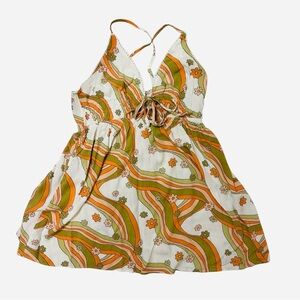 Wild Fable retro floral halter mini dress in orange green cream XL